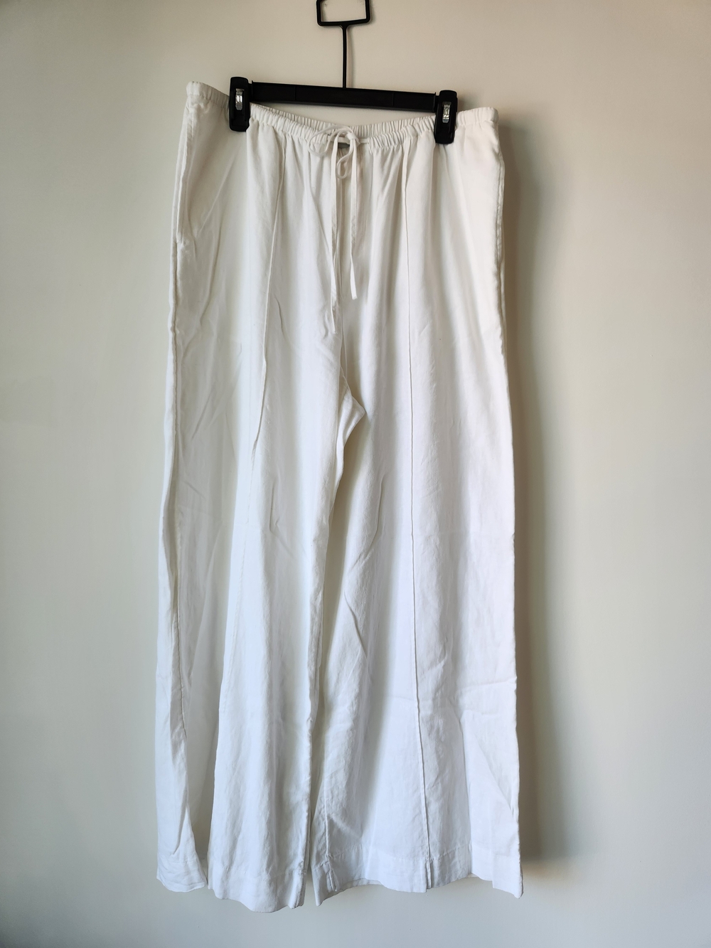a new day - White Drawstring Wide-Leg Linen Pants - L